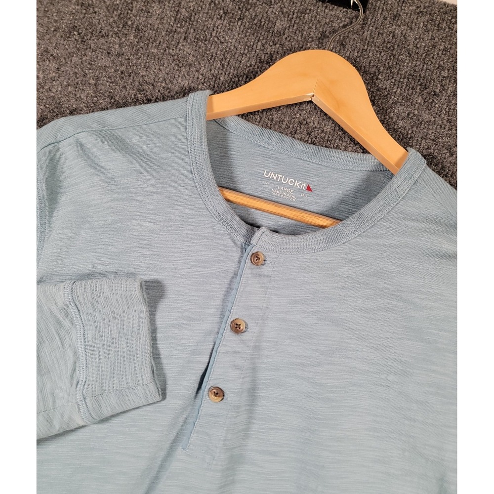 UNTUCKit Shirt Mens Large Blue Yannik Henley Long Sleeve Cotton Casual Reg Fit